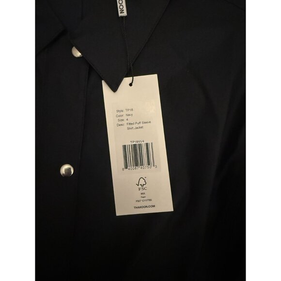 Thakoon Fitted Puff Sleeve Shirt Jacket Navy Black Size 4 NWT [jb] - Picture 3 of 9